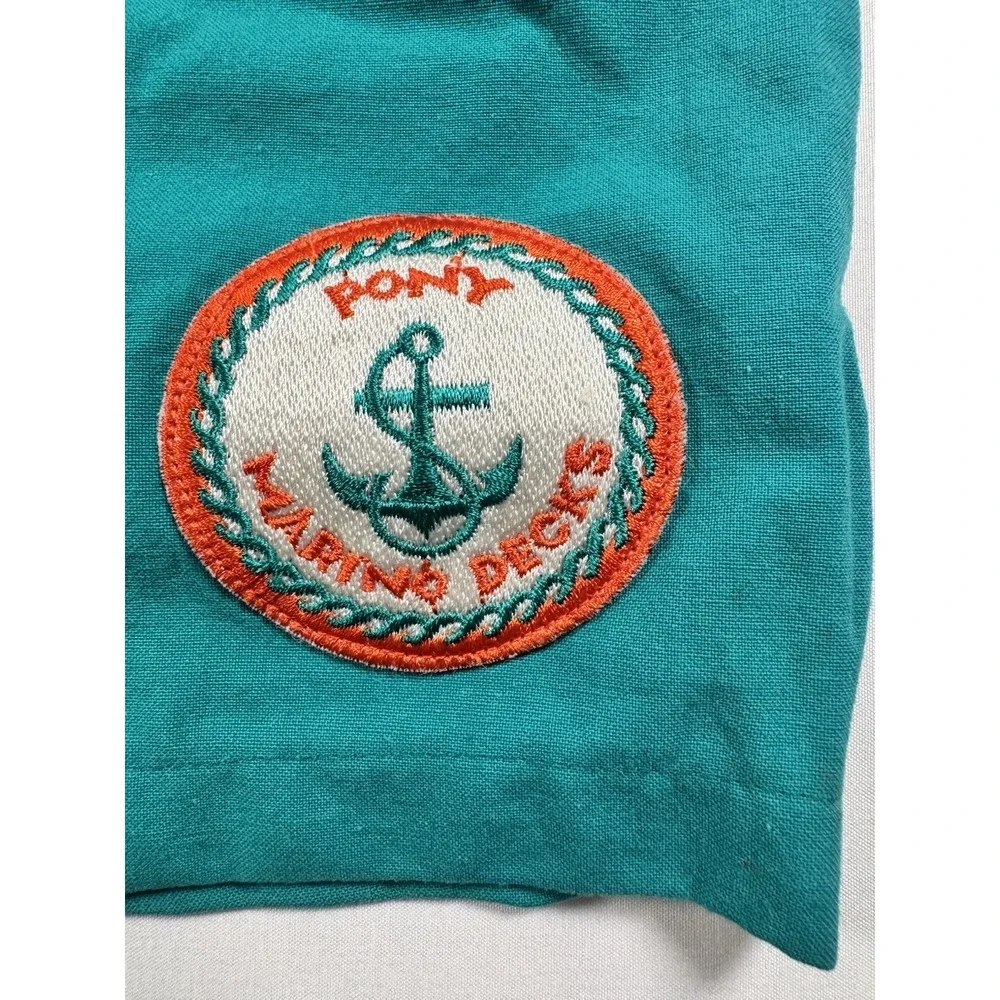 Vintage Pony Marino Decks Mens Nautical Shorts L Teal Orange Deadstock NWT 90s
